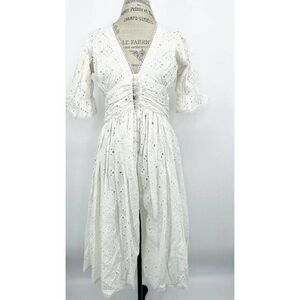 HOUSE OF HARLOW 1960 White Eyelet Lace Front Long Flutter Sleeve Dress